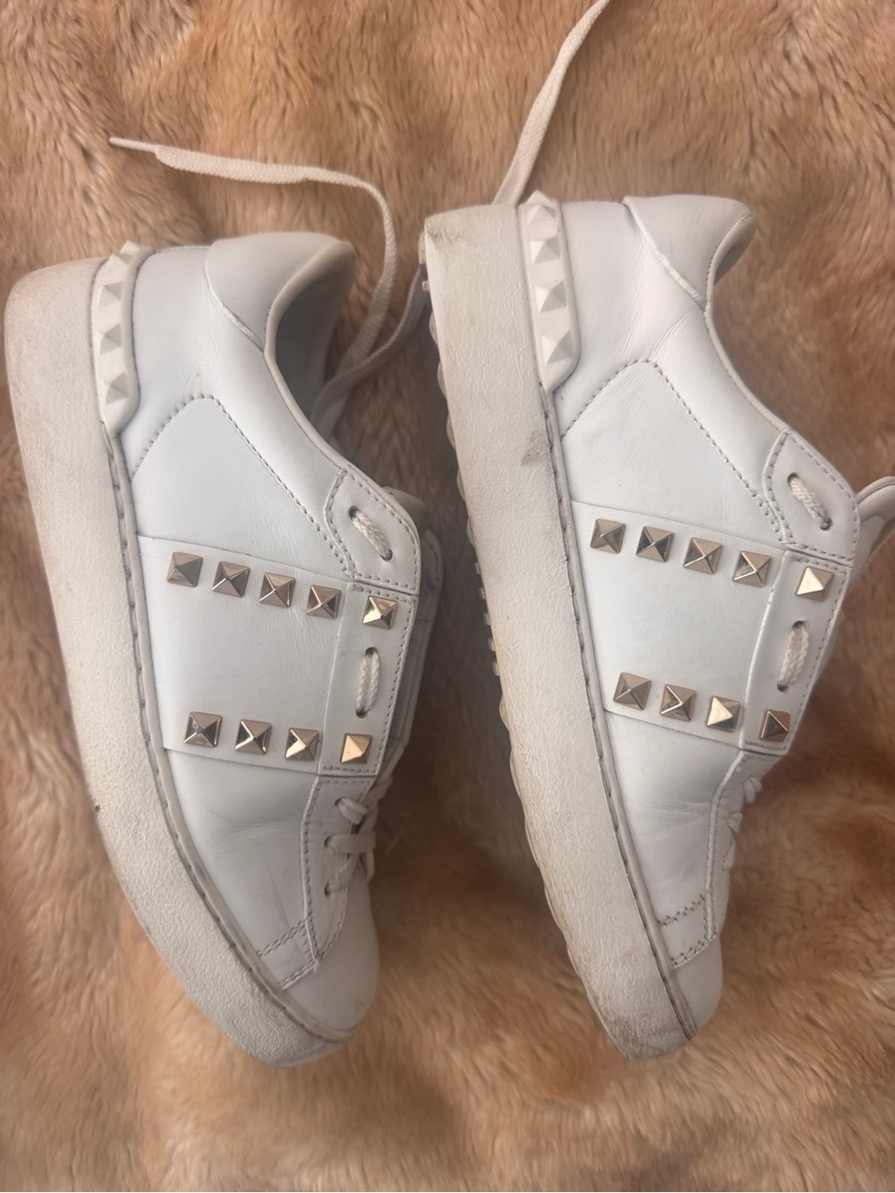 Valentino Garavani White Leather Studded Platform Sneakers